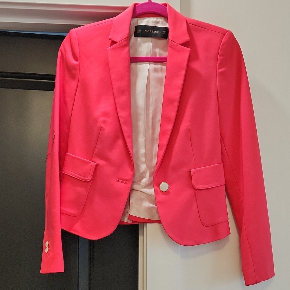 Zara Women's Bright Pink Single-Button Tailored Blazer